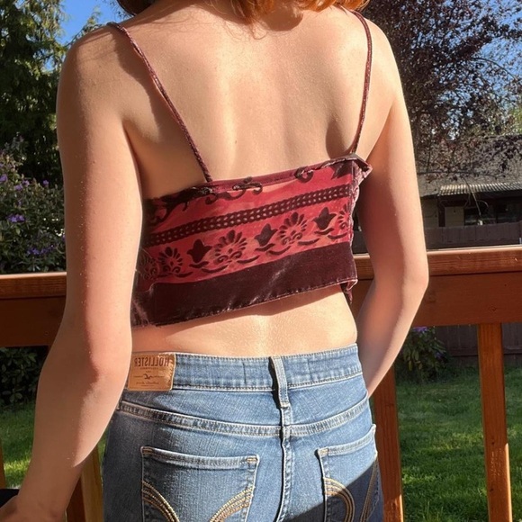 Handmade (by me!) Upcycled Y2K style tank top cropped cami bralette burgundy - Picture 4 of 4
